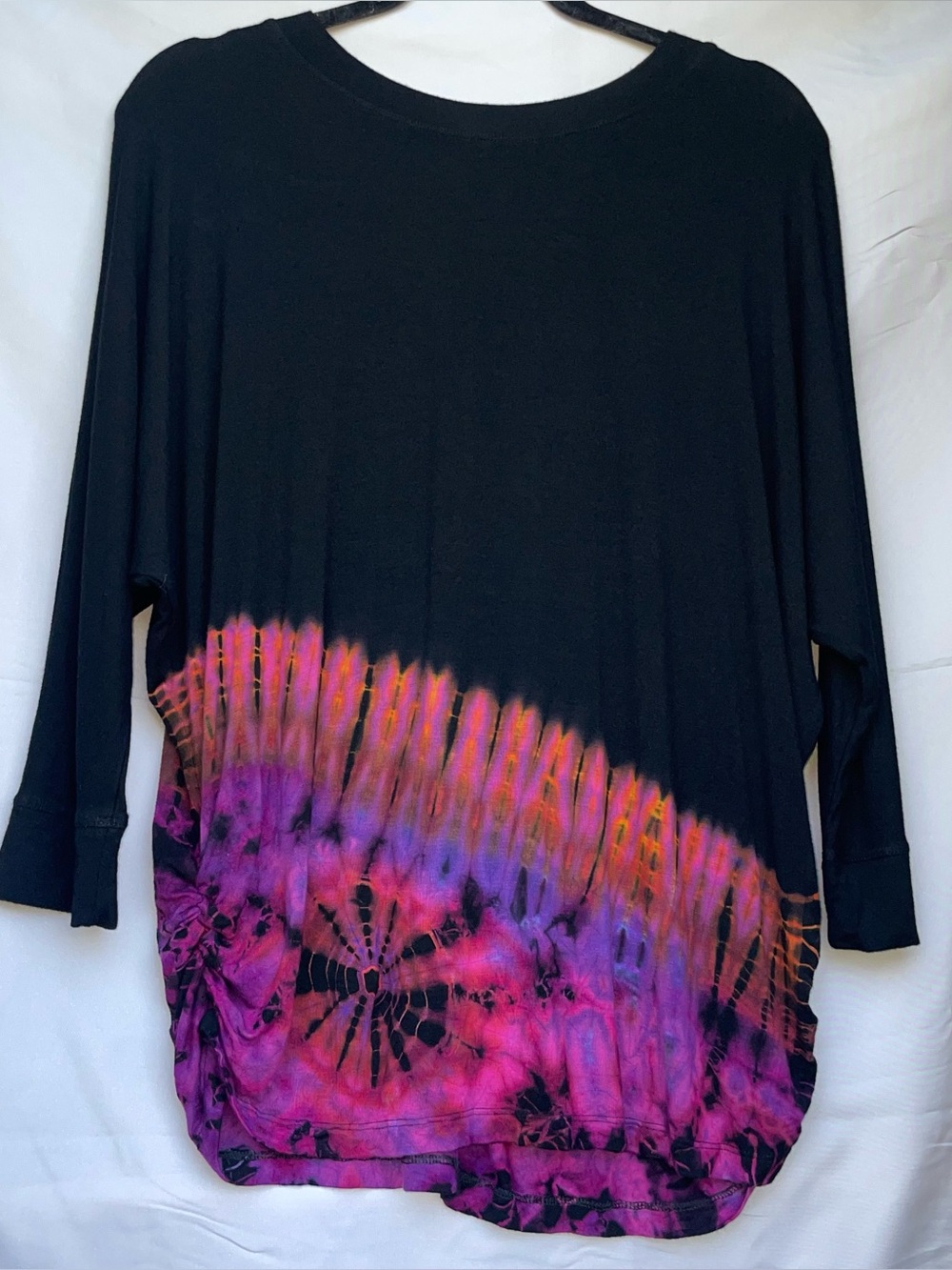 The Collection Royal Pink and Black Ruched Tie Dye Tunic Top One Size